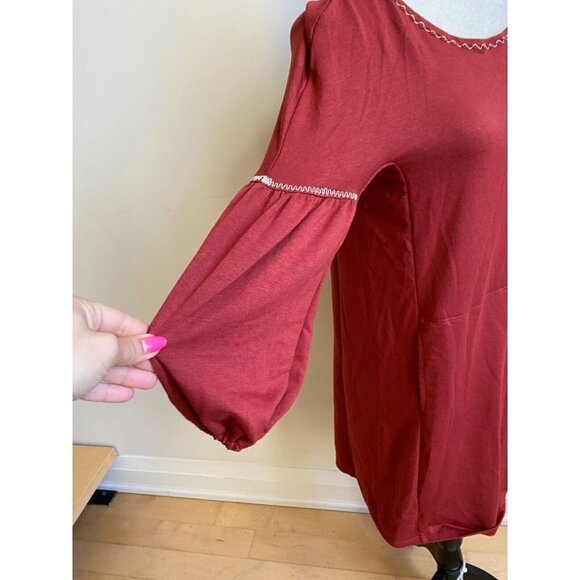 MAX Studio BNWOT Lantern Sleeve Dress Burgundy - Picture 3 of 8
